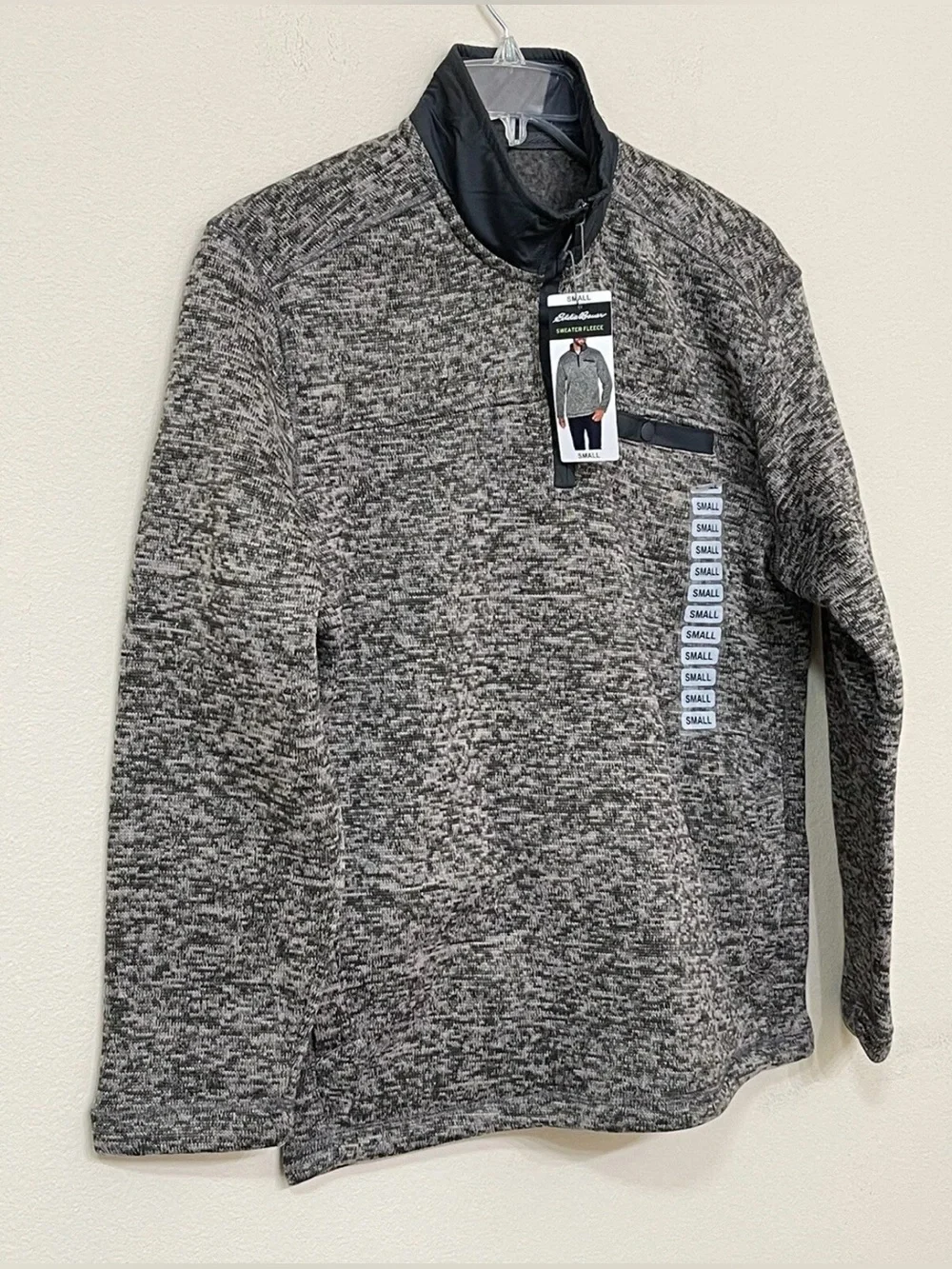Eddie Bauer Men’s Heather Gray 1/4 Zip Long Sleeve Pullover Fleece Sweater s S